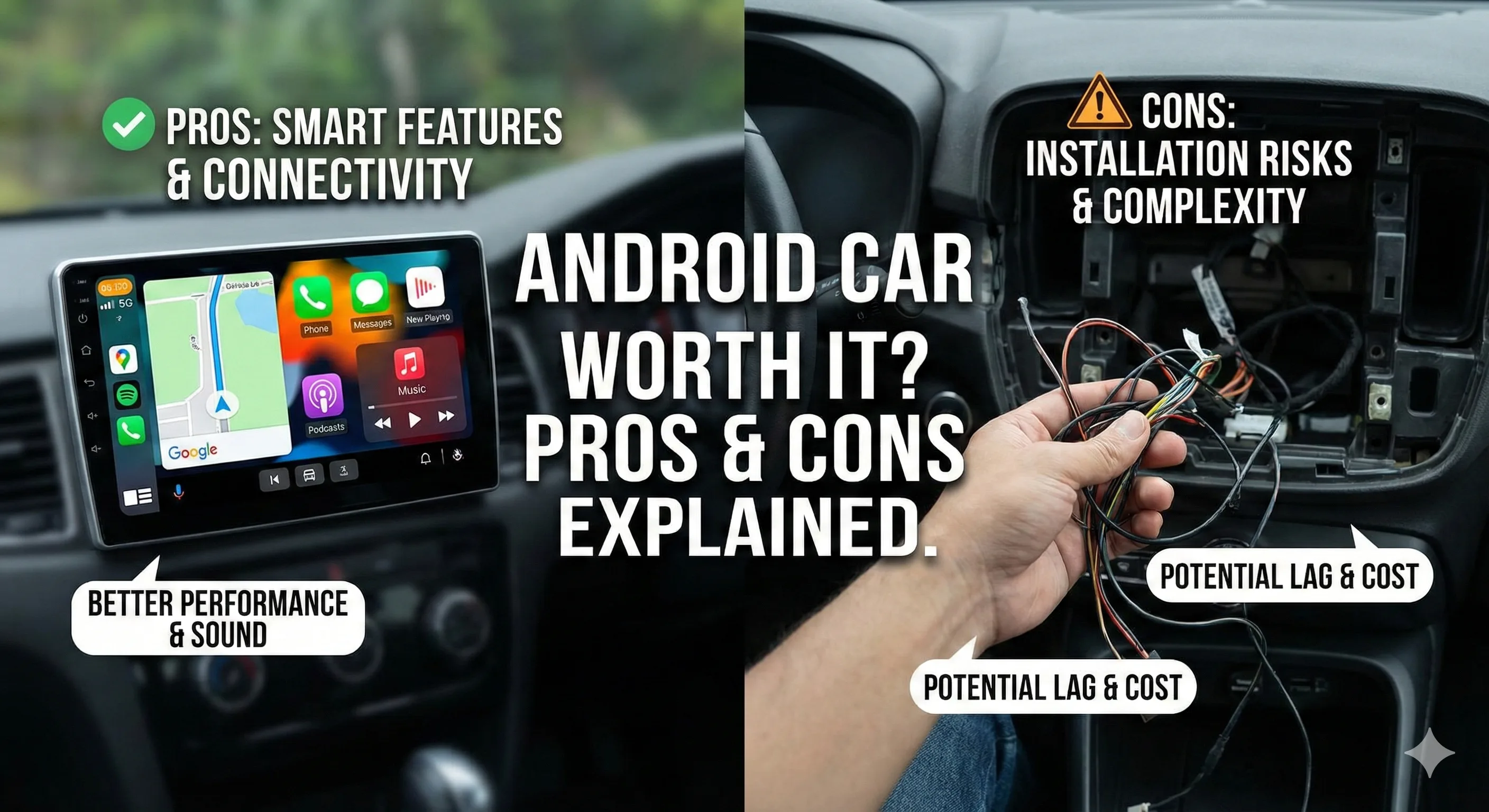 Android car stereo system pros cons installation Chennai